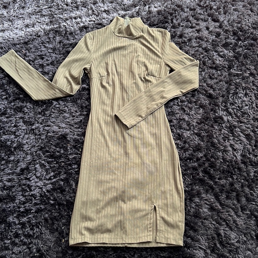 Priness Polly ribbed mini dress. Khaki green color. Perfect for the holidays!!